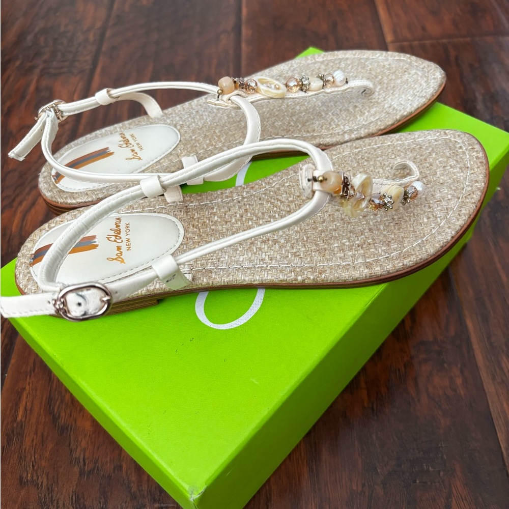 Sam Edelman Gold and Tan Beaded Sandals